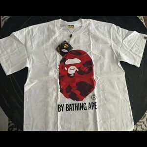 Bape White Tee with Red Camo Graphic